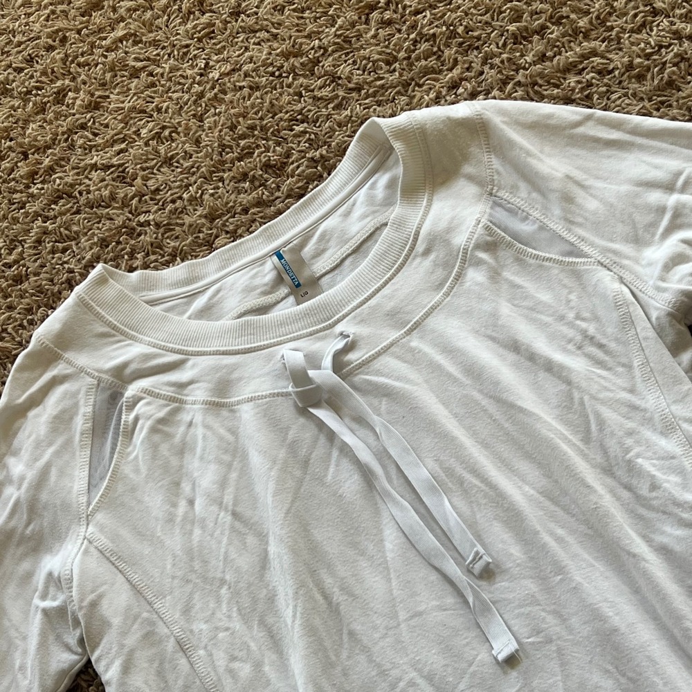Mondetta White Long Sleeve Activewear Top‎ Mesh Shoulder Thumbhole Women's Large